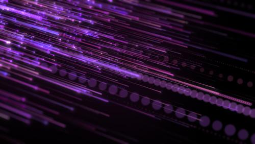 Purple abstract digital lines and dots representing high-speed data transmission